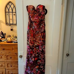 Floral Strapless Evening Gown